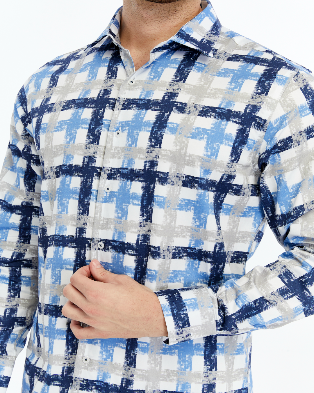 Blue and white checkered Printed shirt for Men