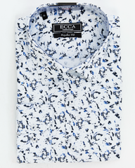 White shirt with blue and black abstract pattern for Men