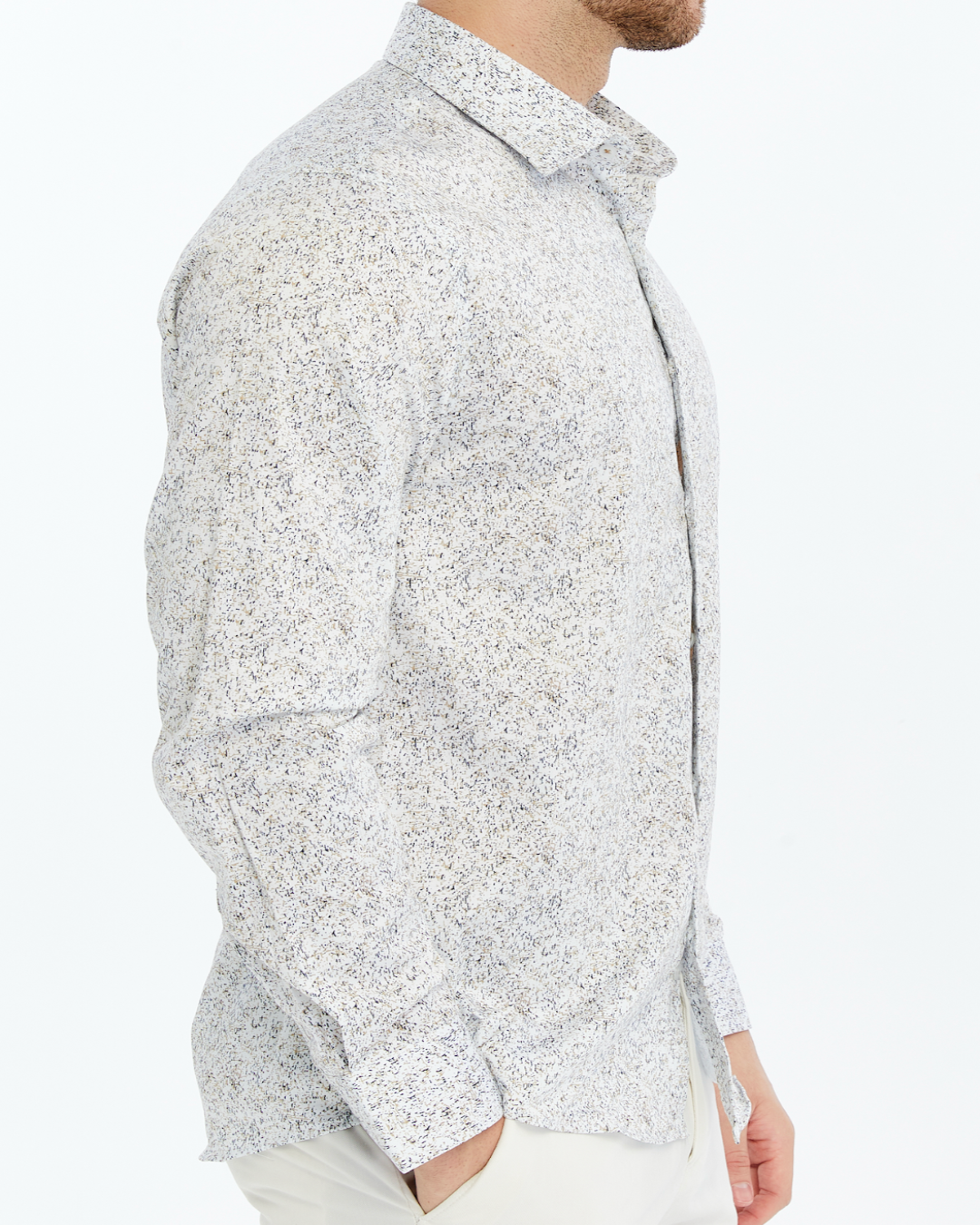For Men light grey printed patterned shirt with a white background