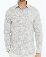 Grey patterned printed shirt on a white background