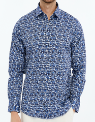 ICONIC LIBERTY Geo II – Men's Blue & Black Geometric Print Cotton Shirt