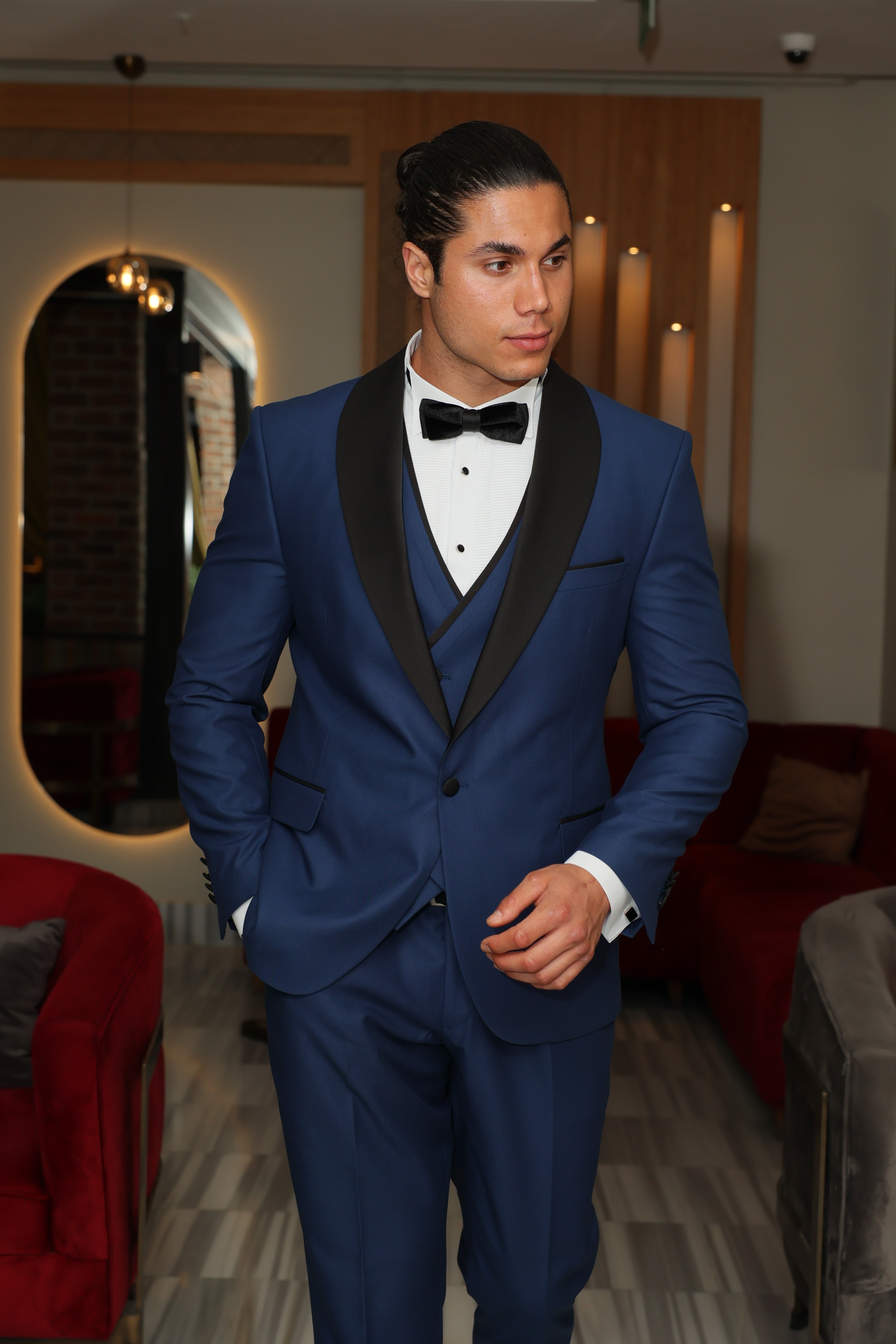 Men's ANTIQUE Royal Blue Piece Suit- Royal Blue Satin Details