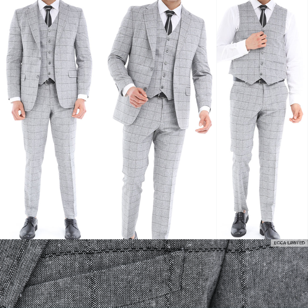 Grey Check Black Blinders Linen Icnony - Linen Three Piece Suit