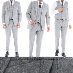 Grey Check Black Blinders Linen Icnony - Linen Three Piece Suit