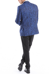 ELEGANCE NAVY TUXEDO  - Men's Navy Satin Barcode Fabric 4 Piece Dinner & Wedding Suit