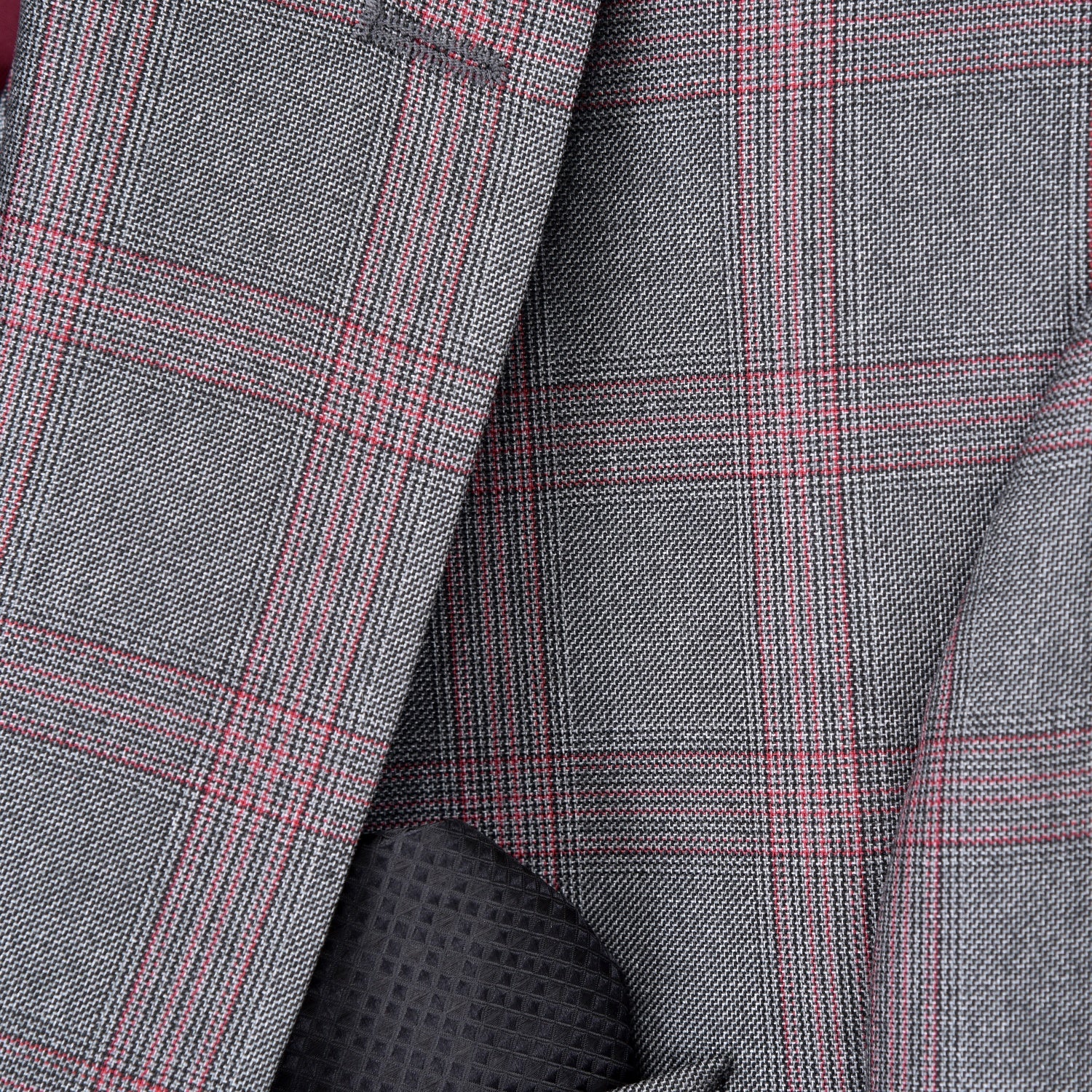 Grey Plaid Green Design Three Piece Suit, A timeless a grey plaid burgundy design suit that can be styled up for special events or styled down for the office. The matching quality a grey plaid burgundy matched design waistcoat and trousers are paired with a grey plaid burgundy design  jacket. You’ll love the patterned lining panels on this suit, especially the one in the jacket’s breast pocket which doubles up as a pocket square. Master Tailored Fit 3 Piece