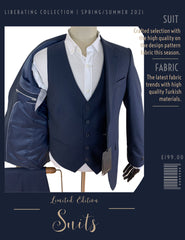 Blue Striped Grey Three Piece Suit