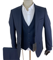 Blue Striped Grey Three Piece Suit