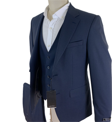 Blue Striped Grey Three Piece Suit