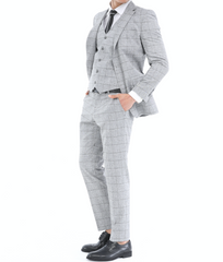 Grey Check Black Blinders Linen Icnony - Linen Three Piece Suit