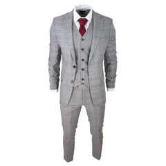 KENNDY ICONY PLAID SUIT - Men's 3 Piece Black & Grey & Red Notch-Lapel Check Suits