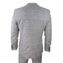 KENNDY ICONY PLAID SUIT - Men's 3 Piece Black & Grey & Red Notch-Lapel Check Suits